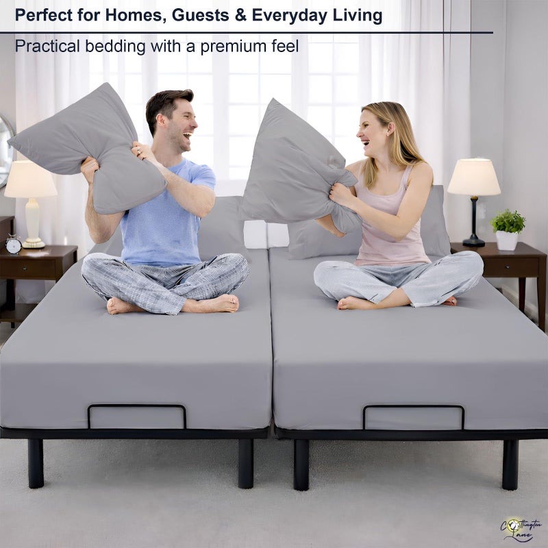 Cottington Lane Split California King Sheets Sets for Adjustable Bed, Premium Cotton Split Cal King Coolling Bed Sheets with 16" Deep Pockets, Ultra Soft & Durable Bedding, Light Grey Solid - Image 5
